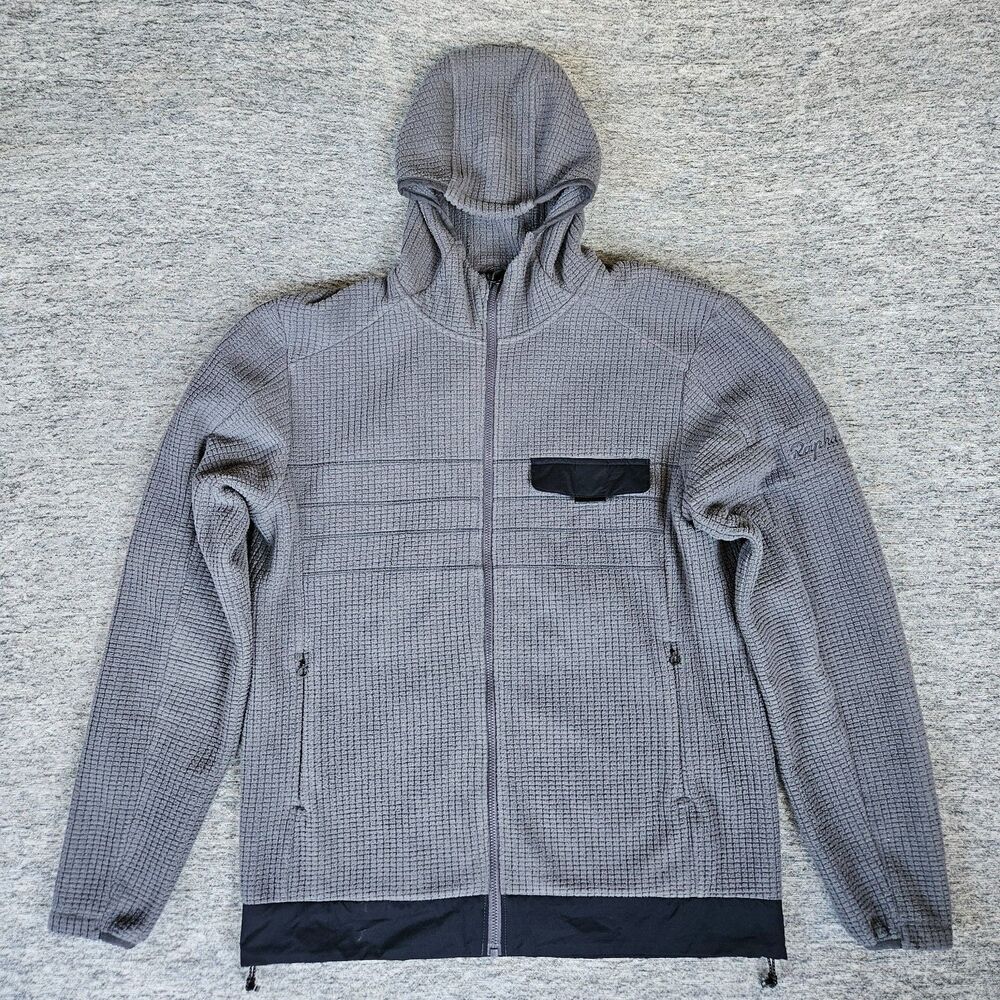 Rapha Explore Technical Hoodie Men's Small Gray Full Zip Waffle Knit Cycling EUC